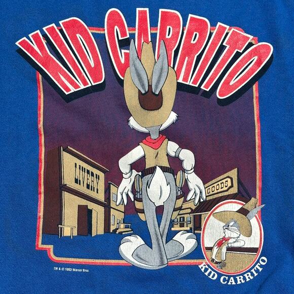 Vintage 90s Looney Tunes Taz Bugs Bunny El Diablo Kid Carrito Sweatshirt USA XL - Picture 4 of 9